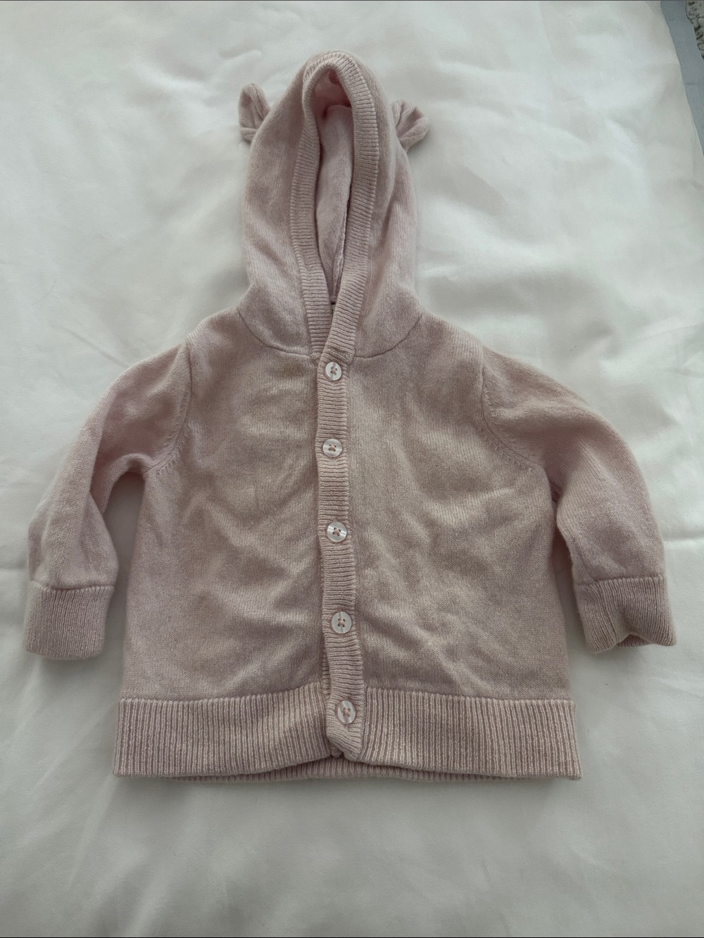 Quince Light Pink Hooded Cashmere Sweater with Ear Details